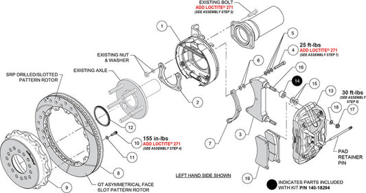 Wilwood kit rear XRS4R big ford new style 2.50 offset 14.00 rotor GT red